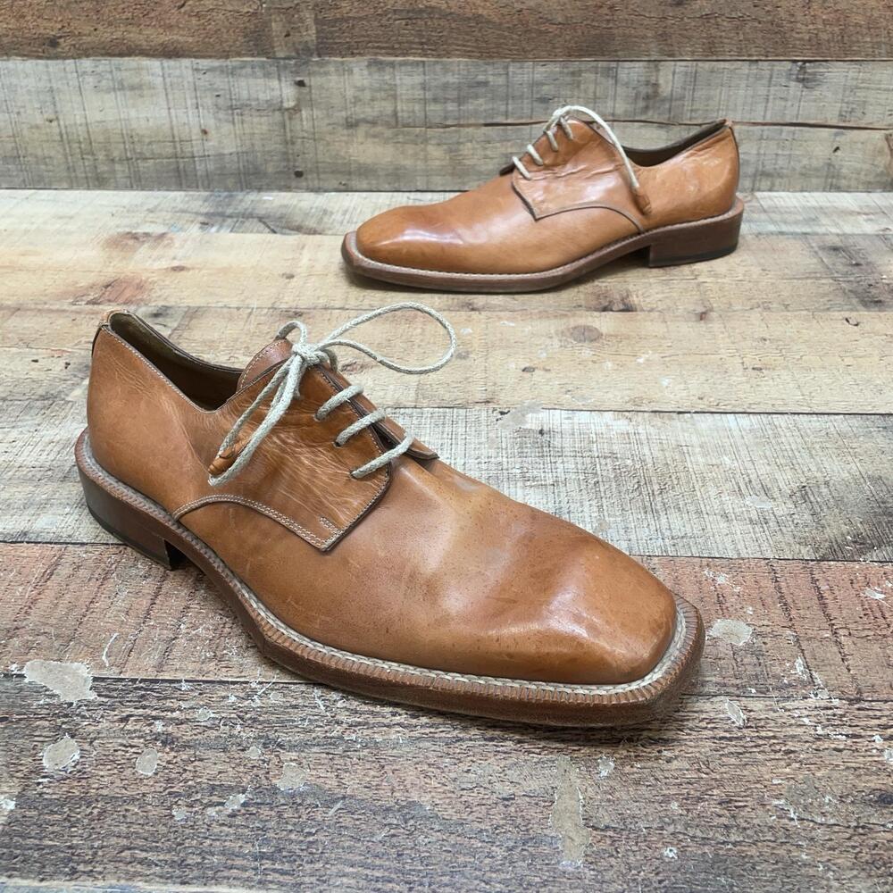 Fratelli Shoes Mens Size 10 43 Brown Leather Italian Square Toe Derby Lace Up